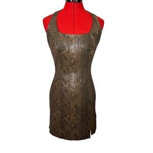 Cache Vintage Animal Print Halter Dress Size 4 Sheath Lined